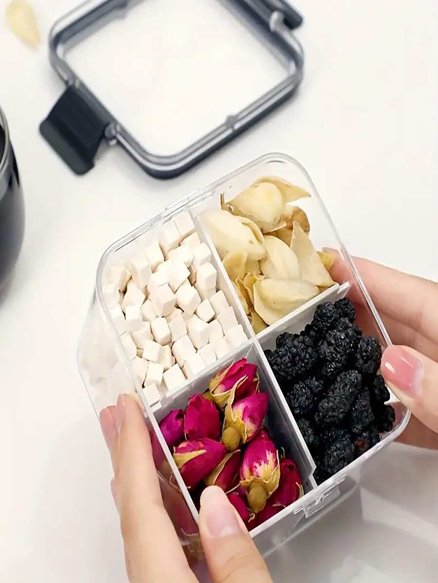 1 pieza de plástico sellado Contenedor de almacenamiento de comida , cuadrado Caja de almacenamiento con Tapa , cocina Organizador - transparente - Ver 1