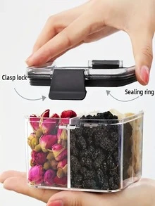 1 pieza de plástico sellado Contenedor de almacenamiento de comida , cuadrado Caja de almacenamiento con Tapa , cocina Organizador - transparente - Ver 5