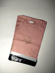 10 件粉色星星万圣节塑料袋带手柄 10x13 英寸感谢印花图案手提快递袋自封粘性加厚防水塑料聚乙烯运输邮寄袋 - 淺粉色 - 查看 3