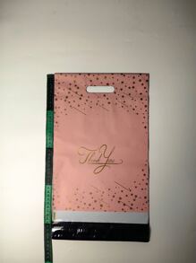 10 件粉色星星万圣节塑料袋带手柄 10x13 英寸感谢印花图案手提快递袋自封粘性加厚防水塑料聚乙烯运输邮寄袋 - 淺粉色 - 查看 6