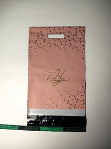 10 件粉色星星万圣节塑料袋带手柄 10x13 英寸感谢印花图案手提快递袋自封粘性加厚防水塑料聚乙烯运输邮寄袋 - 淺粉色 - 查看 5