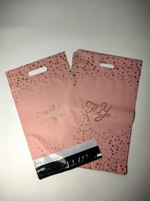 10 件粉色星星万圣节塑料袋带手柄 10x13 英寸感谢印花图案手提快递袋自封粘性加厚防水塑料聚乙烯运输邮寄袋 - 淺粉色 - 查看 4