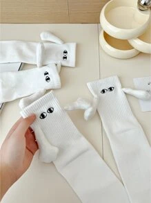 2pairs Men's Magnetic White Couple Socks For Holding Hands - White - View 3