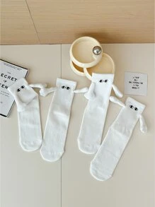 2pairs Men's Magnetic White Couple Socks For Holding Hands - White - View 4