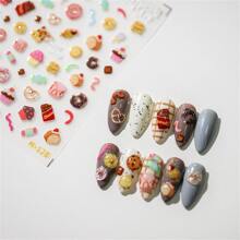 1pc Cute 5D Embossed Relief Nail Art Sticker Colored Manicure Decal Jelly Design Doughnut Bread Biscuits Nail Art Decorations Decals Nail Stickers DIY Nails Nail Supplies - Multicolor - View 2