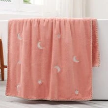 1件星月刺繡珊瑚絨毛巾,柔軟吸水不掉絮,適用於面部、浴巾,粉色 - 粉色 - 查看 4