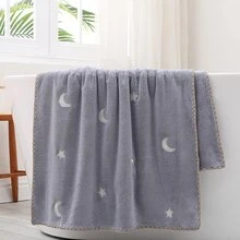 1pc Embroidered Stars And Moon Gray Coral Fleece Soft Absorbent Towel For Bathroom, Face Wash And Showering - Grey - View 3