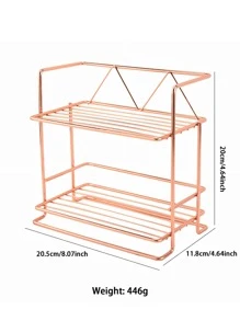1 Pieza Estante De Almacenamiento Doble De Cosméticos Y Perfumes, Estante De Almacenamiento De Cuidado De La Piel, Bandeja De Encimera De Mesa De Tocador, Estante De Almacenamiento De Cosméticos, Bandeja De Vidrio Para Baño - Rosa - Ver 2