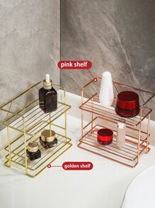 1 Pieza Estante De Almacenamiento Doble De Cosméticos Y Perfumes, Estante De Almacenamiento De Cuidado De La Piel, Bandeja De Encimera De Mesa De Tocador, Estante De Almacenamiento De Cosméticos, Bandeja De Vidrio Para Baño - Rosa - Ver 4