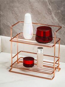 1 Pieza Estante De Almacenamiento Doble De Cosméticos Y Perfumes, Estante De Almacenamiento De Cuidado De La Piel, Bandeja De Encimera De Mesa De Tocador, Estante De Almacenamiento De Cosméticos, Bandeja De Vidrio Para Baño - Rosa - Ver 1