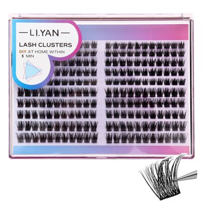 220 pièces Azenlo Lash Clusters Extensions de cils en grappe Faux cils naturels en forme de C Extensions de cils DIY Kit d'extension de cils avec colle forte et applicateur pour extension de cils individuels