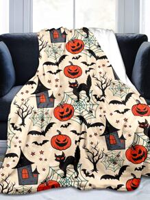 1 Miếng Hoa văn Halloween In Flannel Len Chăn Với Bóng ma , Bí ngô , Nhện , Con dơi , Đen Mèo , Mũ , Và - Nhiều màu - Xem 3