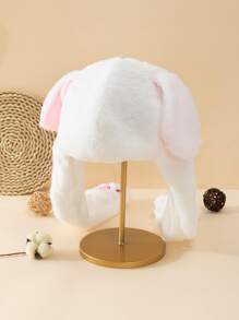1pc Women's Multicolor Cute Cartoon Rabbit Shaped Novelty Hat With Moving Ears By Pressing Paws, Suitable For Animal Themed Parties, Cosplay, Festivals, Christmas Holiday - White - View 5