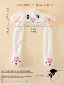 1pc Women's Multicolor Cute Cartoon Rabbit Shaped Novelty Hat With Moving Ears By Pressing Paws, Suitable For Animal Themed Parties, Cosplay, Festivals, Christmas Holiday - White - View 6