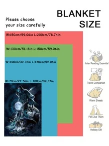 1pc Stay Cozy and Stylish with this Wolf Print Blanket - Perfect for Any Season! - Multicolor - View 2