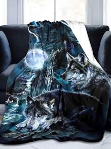1pc Stay Cozy and Stylish with this Wolf Print Blanket - Perfect for Any Season! - Multicolor - View 3