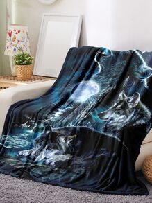1pc Stay Cozy and Stylish with this Wolf Print Blanket - Perfect for Any Season! - Multicolor - View 1
