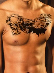 1 hoja Pegatina tatuaje patrón de árbol - Blanco y Negro - Ver 3