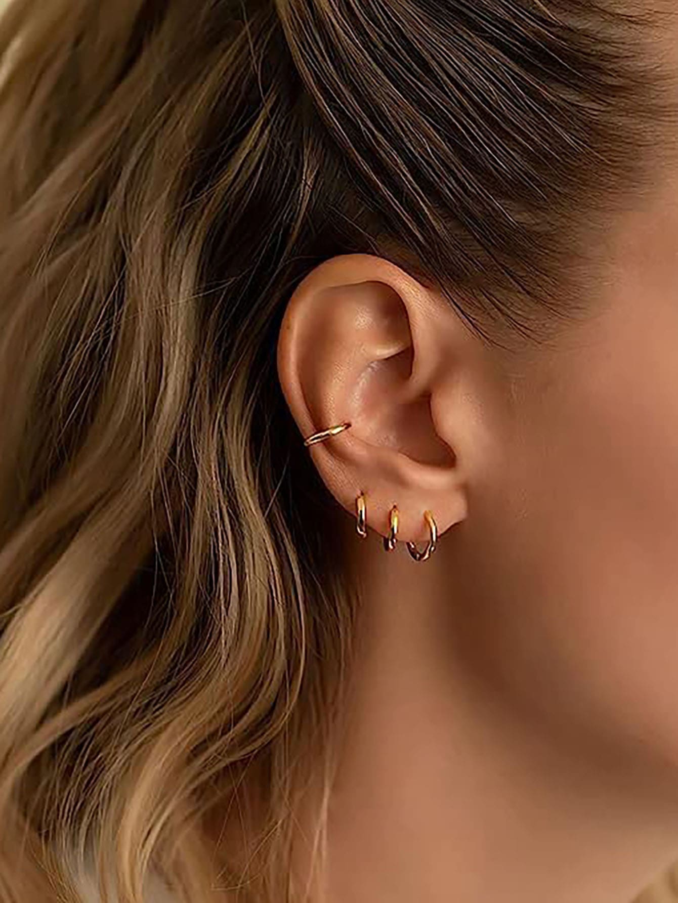 3入組/對不鏽鋼圓形環形耳環,8mm/10mm/12mm - 均碼 - 查看 1