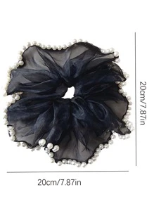 1pc Extra Large Mesh Pearl Hair Tie - Black - View 6
