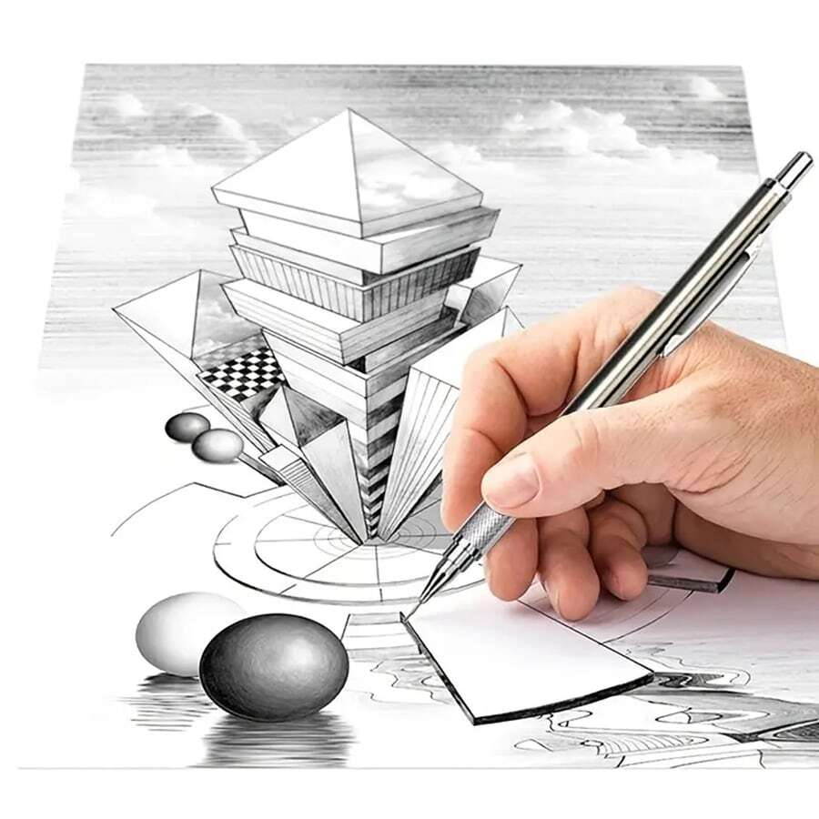 0.7mm自動鉛筆套裝,金屬自動鉛筆帶筆芯,適用於美術繪畫、辦公室、學校,是學生和專業人士的理想之選 - 銀色 - 查看 1