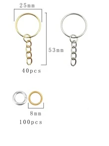 140 st 1 tum/25 mm delade nyckelringar med kedja, silverfärgade nyckelringar, nyckelringar med öppna hoppringar och hantverkssmyckeskopplingar, 40 st nyckelringar + 100 st hoppringar - Guld - Visa 2