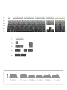 124入組鍵帽，帶夜光文字和 5 面熱昇華兼容 61/68/75/84/87/98/104/108 鍵盤鍵帽採用 Pbt 材料製成，具有 OEM 輪廓，並包裝在盒子中配色方案包括黑色、灰色、蛇綠色、腮紅粉色、極光紫色和帶有蛇鱗圖案角色設計 - 微塵(側刻)字符發光 - 查看 2
