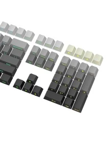 124入組鍵帽，帶夜光文字和 5 面熱昇華兼容 61/68/75/84/87/98/104/108 鍵盤鍵帽採用 Pbt 材料製成，具有 OEM 輪廓，並包裝在盒子中配色方案包括黑色、灰色、蛇綠色、腮紅粉色、極光紫色和帶有蛇鱗圖案角色設計 - 微塵(側刻)字符發光 - 查看 3