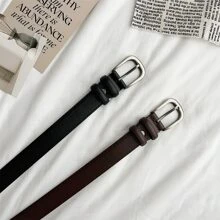 1 Stück Kaffee-Kunstleder-Gürtel mit einfacher Schnalle, modisch und vielseitig, geeignet für den täglichen Gebrauch, den langen Sommer, die Schule im Herbst, Herbst, Halloween - Schwarz - Übersicht 4