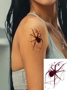 1pc Washable Temporary Tattoo Pvc Ombre Red Spider Design Waterproof And Sweat-Proof For Daily Use By People - Multicolor - View 2