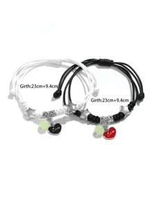 2入組新款發光心形編織情侶手鍊