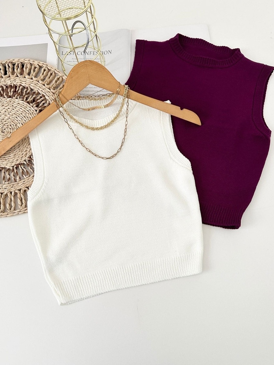 Women Knit Tops - 酒紅色 - 查看 1