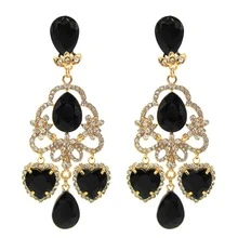 1 對時尚奢華水晶玻璃吊墜耳環適合婚禮、派對、女士 - 黑色 - 查看 1