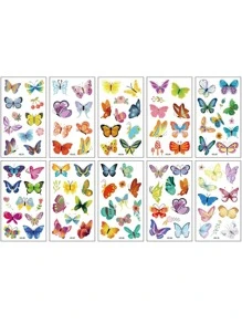 10張小尺寸可愛漂亮蝴蝶樣式假臨時紋身貼DIY身體藝術貼花 - 彩色 - 查看 1