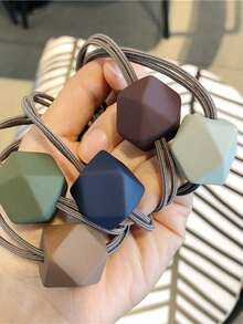 1Pc Phong Cách Hàn Quốc Màu Macaron Đính Hạt Dây Buộc Tóc, Thiết Kế Đơn Giản Với Lớp Phủ Mờ Kim Cương Hình Co Giãn Dây Buộc Tóc - màu nâu - Xem 2