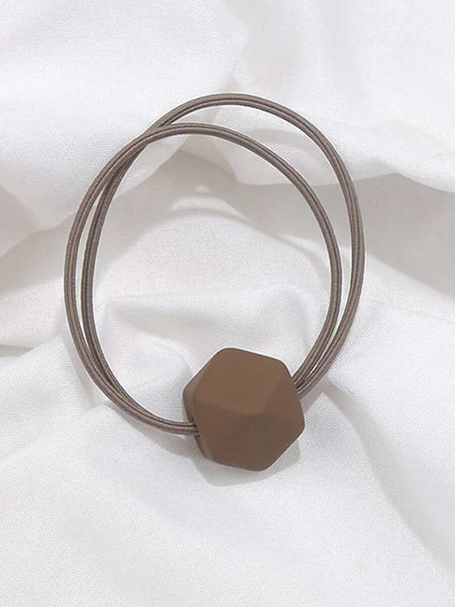 1Pc Phong Cách Hàn Quốc Màu Macaron Đính Hạt Dây Buộc Tóc, Thiết Kế Đơn Giản Với Lớp Phủ Mờ Kim Cương Hình Co Giãn Dây Buộc Tóc - màu nâu - Xem 1