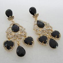 1 對時尚奢華水晶玻璃吊墜耳環適合婚禮、派對、女士 - 黑色 - 查看 3