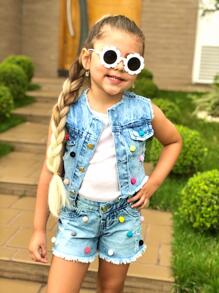 Young Girls Denim Two-piece Outfits - 淺色水洗藍 - 查看 1