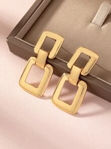 1pair Fashionable Geometric Square Drop Earrings - Yellow Gold - View 2