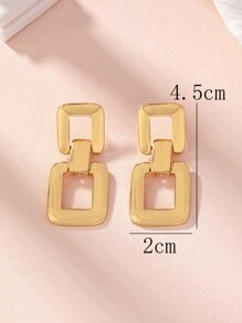 1pair Fashionable Geometric Square Drop Earrings - Yellow Gold - View 3
