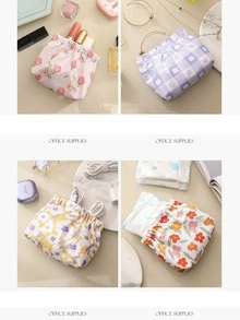 1pc Waterproof Push-button Automatic Closure Cosmetic Bag For Carrying Keys, Lipsticks, Data Cables - Multicolor - View 2