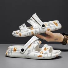 Men's Soft & Comfortable Two-way Wear Slippers With Letter Print - White - View 1