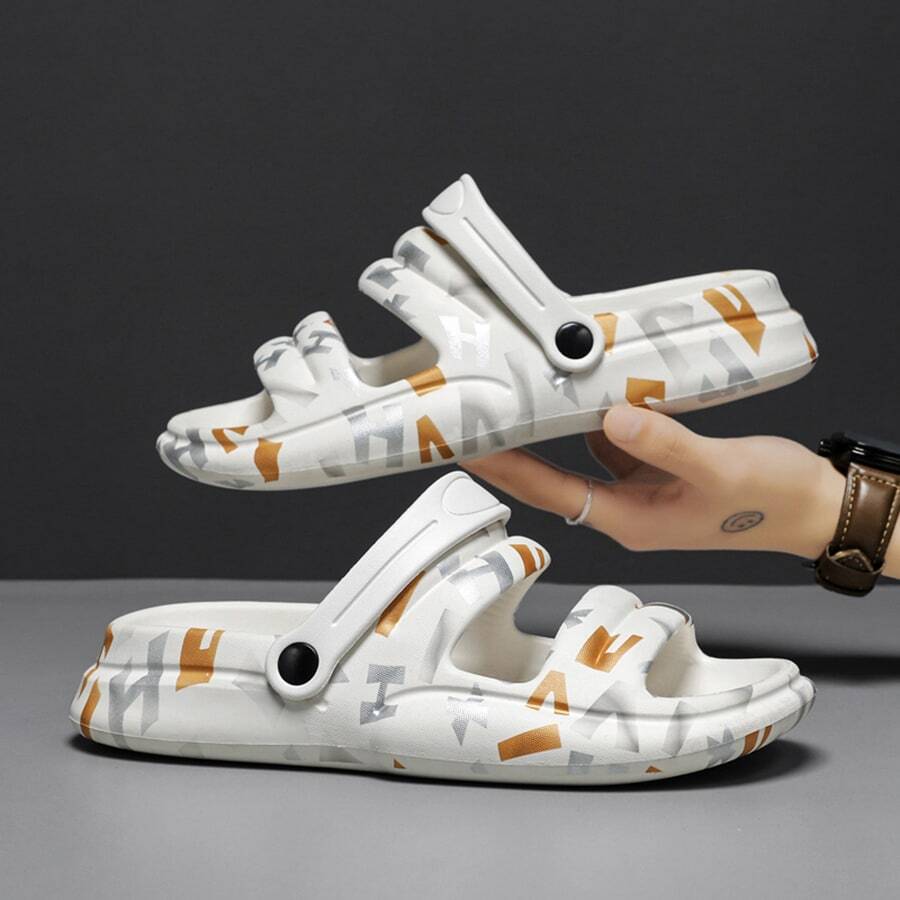 Men's Soft & Comfortable Two-way Wear Slippers With Letter Print - White - View 1