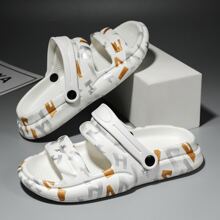 Men's Soft & Comfortable Two-way Wear Slippers With Letter Print - White - View 3
