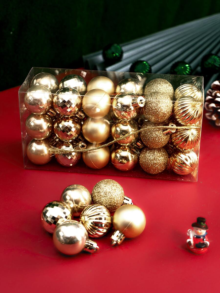 36入組聖誕晚會金色,紅色的,綠色塑膠掛飾球,禮品包,樹裝飾物