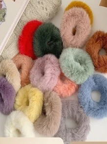 2入組女式白色+粉色毛絨球髮帶,適用於麻花辮和馬尾,人造貂皮頭髮帶,簡約的髮飾 - 彩色 - 查看 1