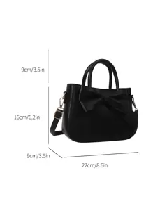 Luxurious Bow Decor Handbag - Women's Double Handle Purse, Small Faux Leather Crossbody Bag For Fashionable Women, Perfect Valentine's Day Gift For Her, Bow Purse For Women, Best Valentine's Gift Choice Ever Valentines , Office , Valentines Gifts - Black - View 6