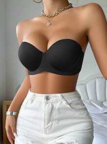Thin Material Glossy Strapless Bra With Push Up, Slip Resistance, Side Support And Invisible Strap For Wedding Dress, Lingerie