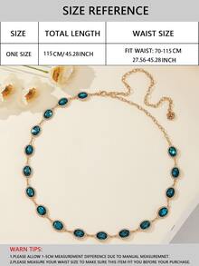 1入組彩色橢圓形水晶&水鑽鑲嵌鋅合金腰鏈適用於女士們,合適的適用於日常穿著 - 水鴨藍 - 查看 6