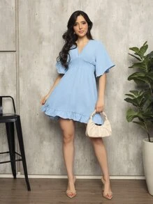 vestido curto moda feminina manga moceco - Azul bebê - Visão 1